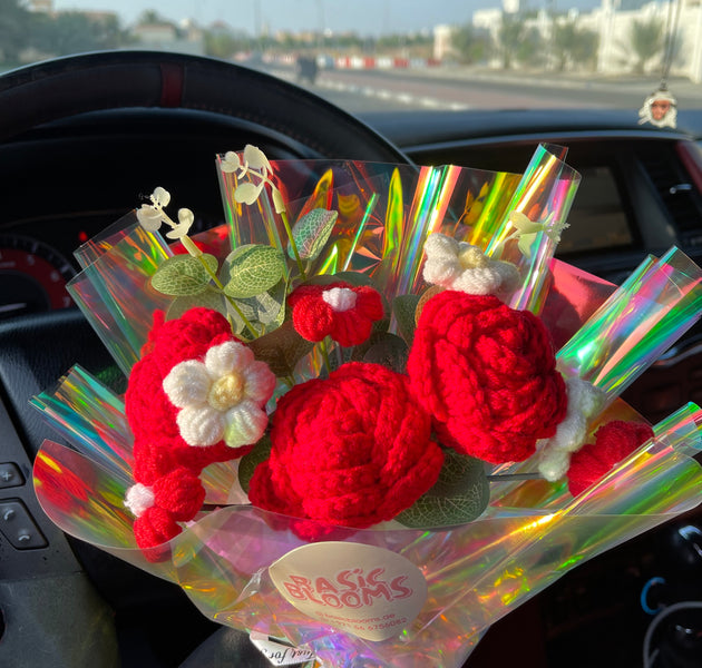 Red Forever/Handmade Crochet flowers bouquet