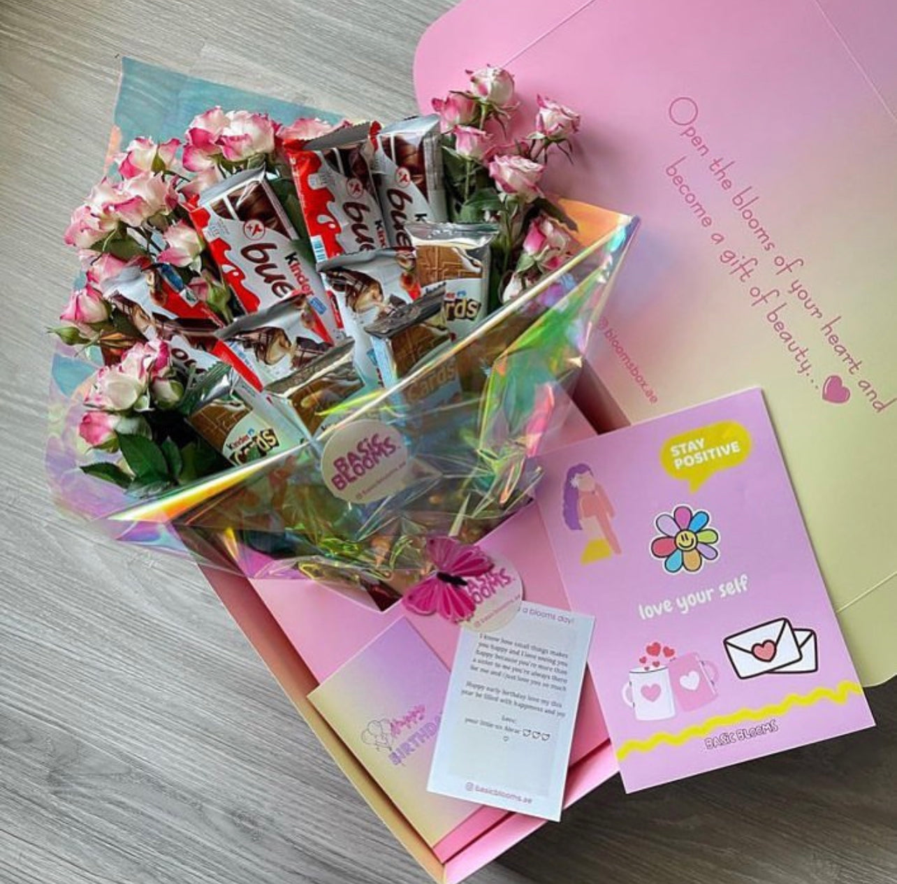 Flowers with kinder box