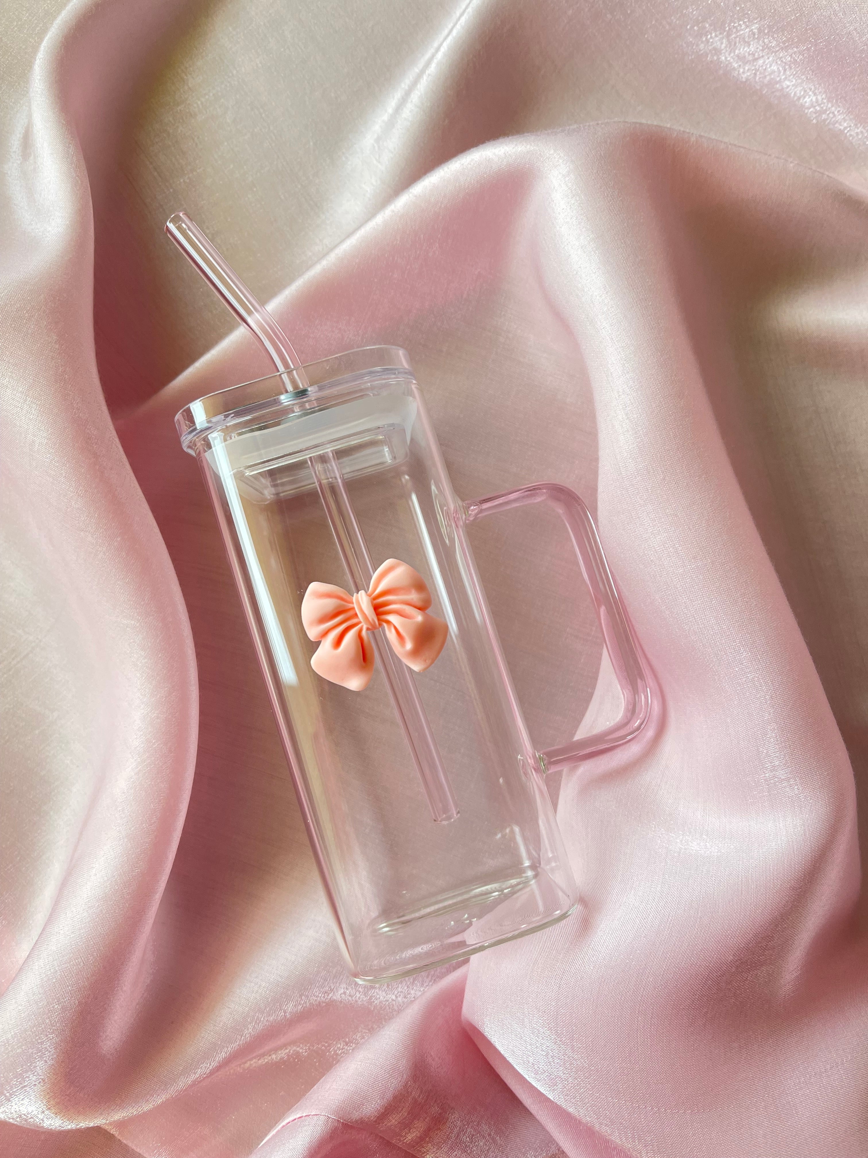 Pow glass cup with straw🎀